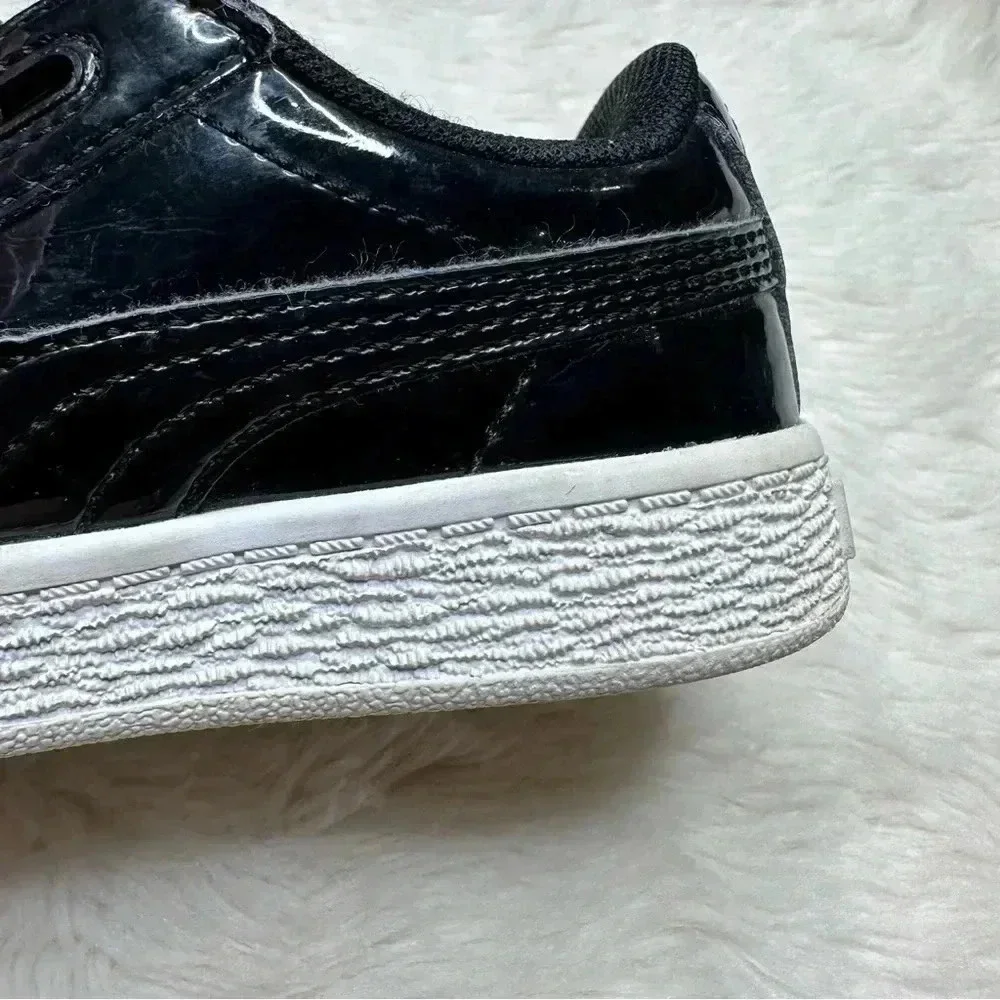 Puma Basket Heart Patent Black Sneakers  Pink Laces Size 8 - Picture 14 of 16